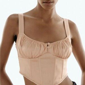 NWT Zara Gold/Tan Bustier Corset Crop Top